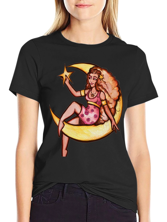 Celestial Moon Goddess Graphic Tee - Black