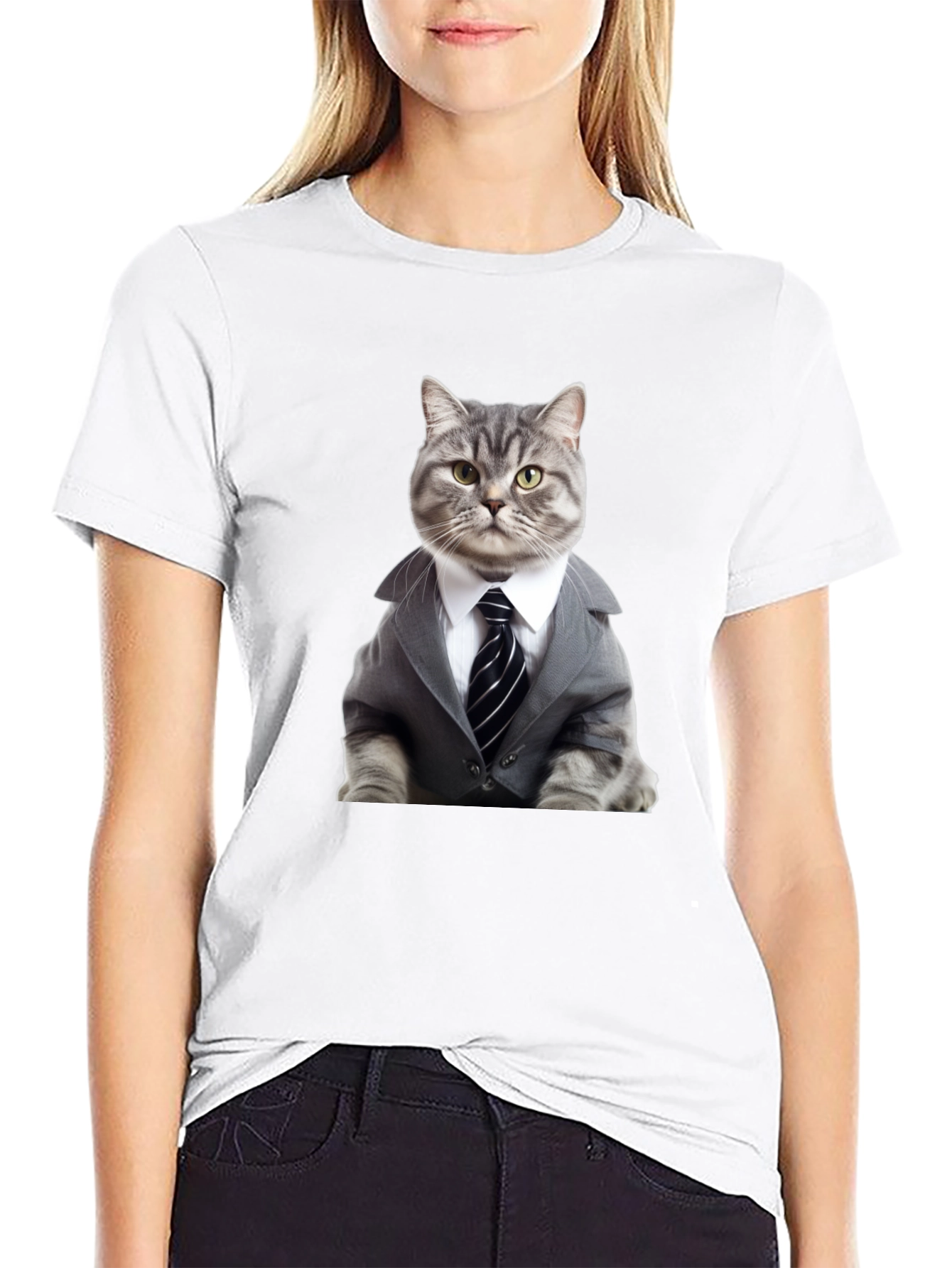 Cat Boss T-Shirt - Stylish Feline in Suit Design