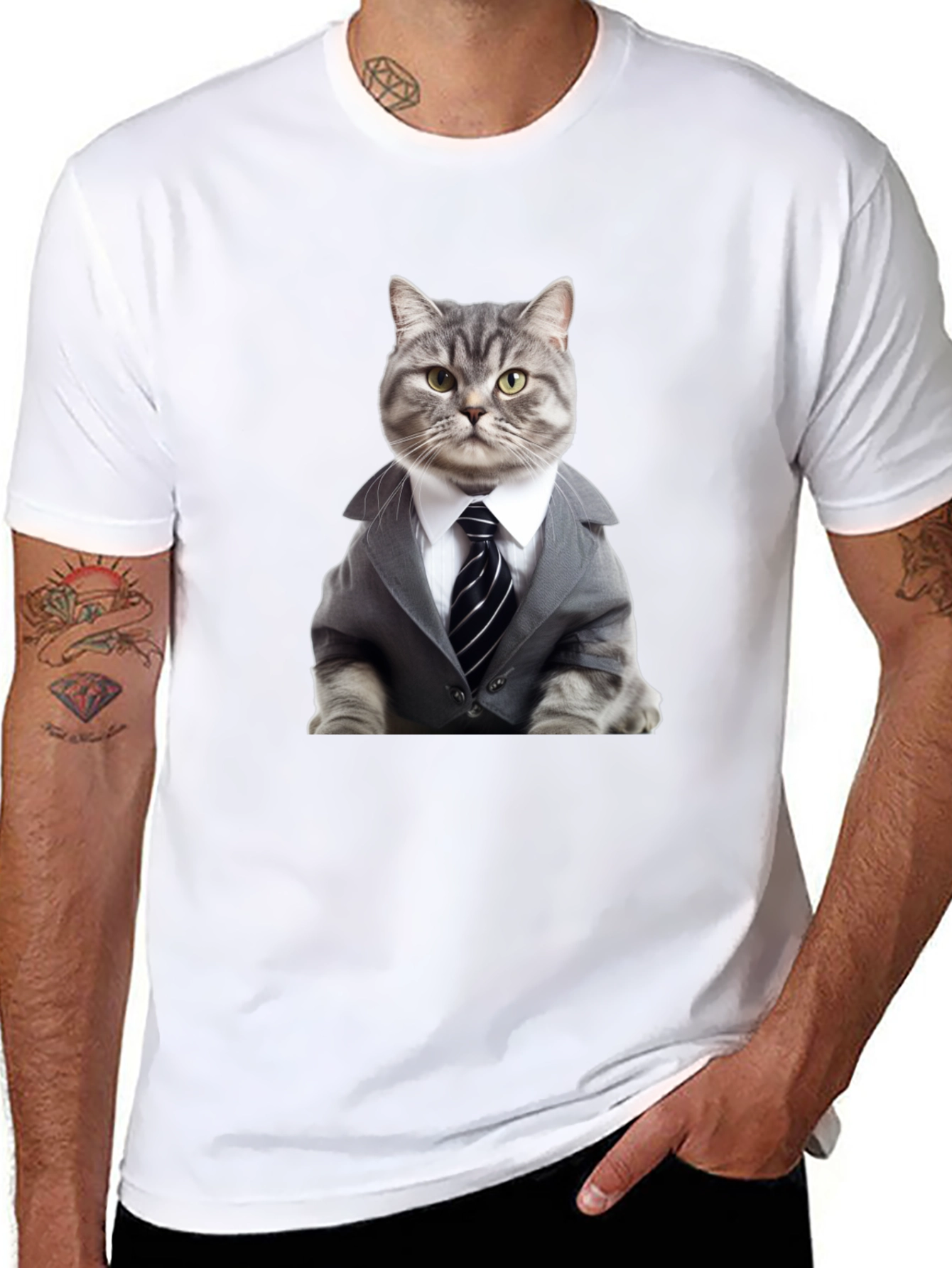 Cat Boss T-Shirt - Stylish Feline in Suit Design