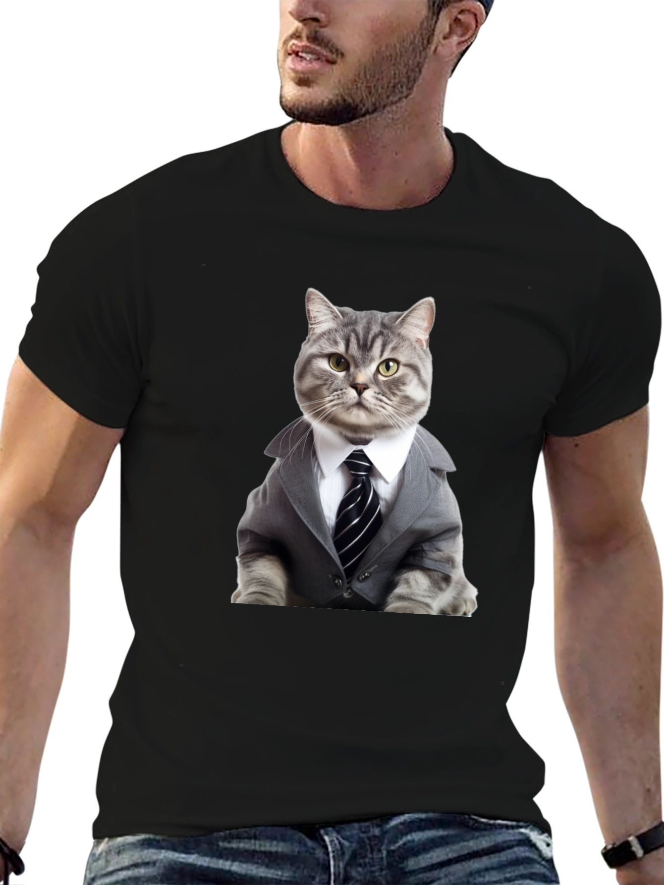 Cat Boss T-Shirt - Stylish Feline in Suit Design