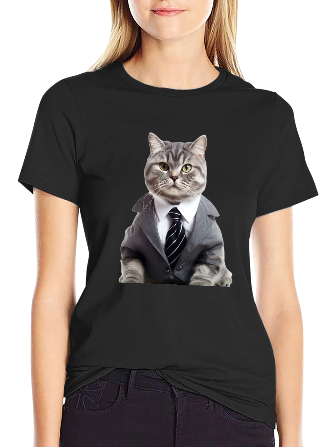 Cat Boss T-Shirt - Stylish Feline in Suit Design