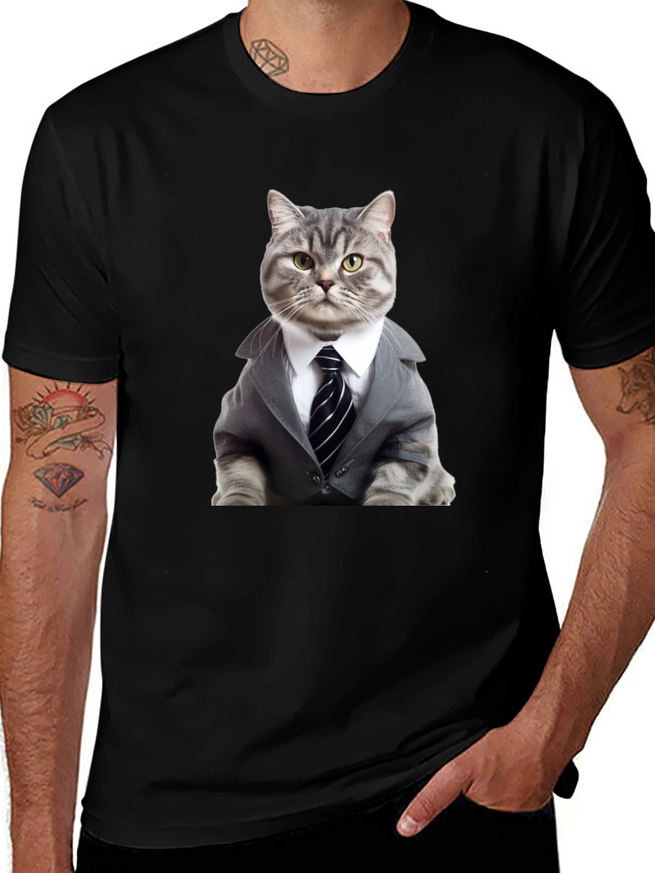 Cat Boss T-Shirt - Stylish Feline in Suit Design