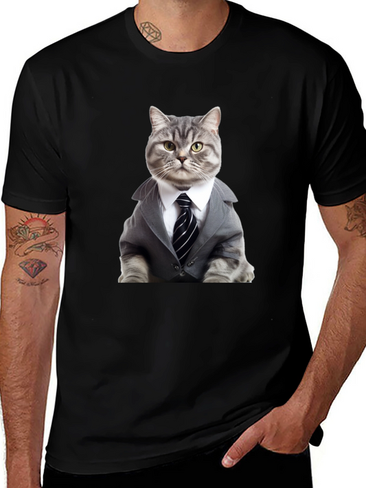 Cat Boss T-Shirt - Stylish Feline in Suit Design