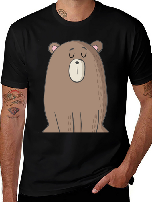Cartoon Bear Graphic Tee - Casual Black T-Shirt