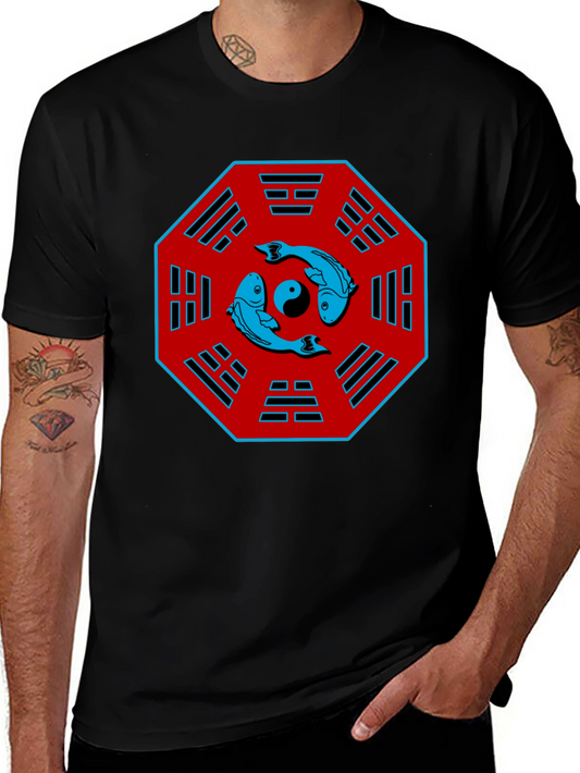 Yin Yang Fish Octagon Graphic Tee - Black