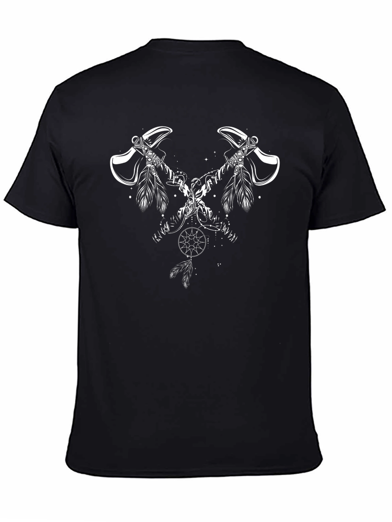 Black T-Shirt with Axes and Dreamcatcher Design