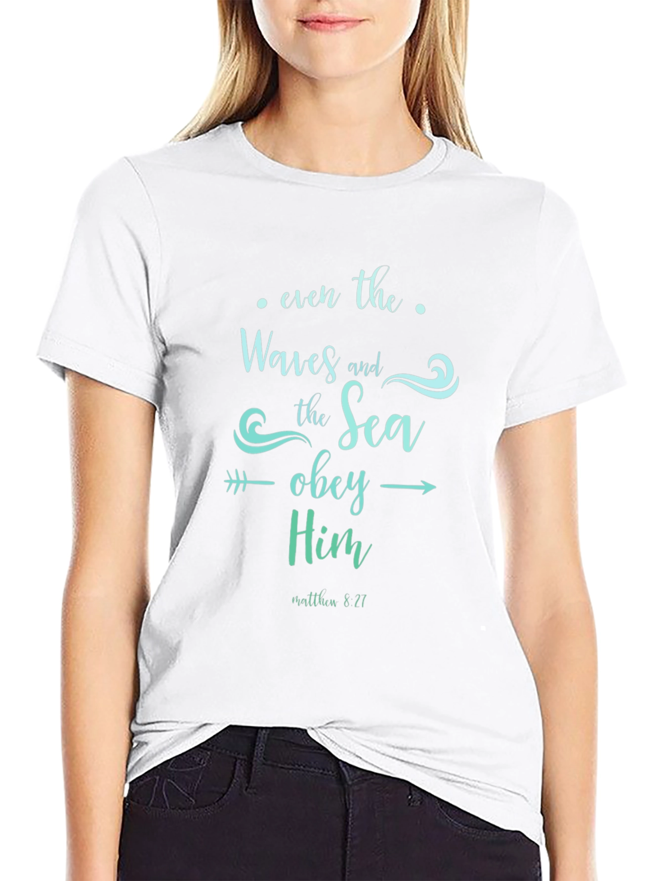 Christian Waves and Sea Obey Him Black T-Shirt