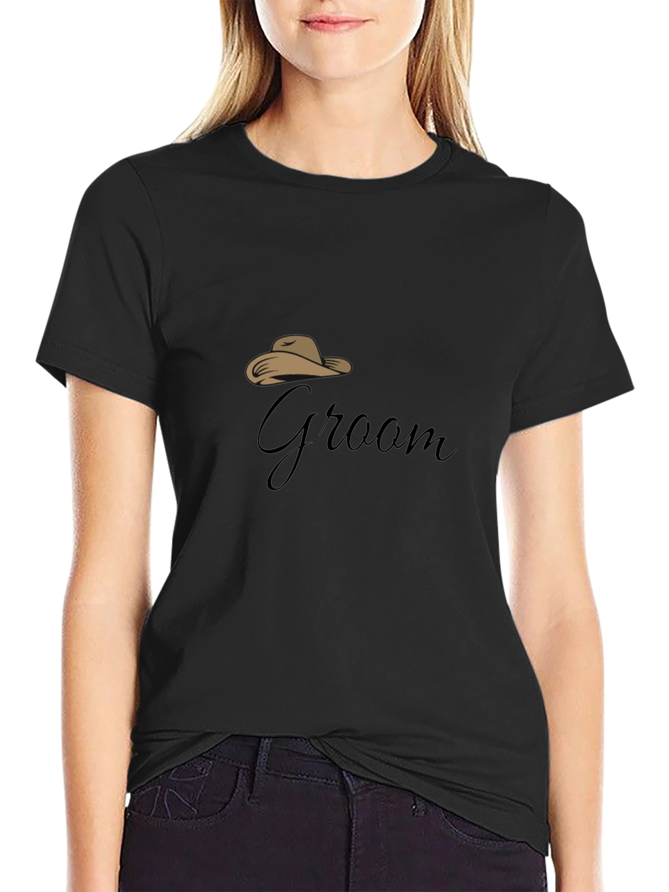 Groom Cowboy Hat Graphic Black T-Shirt