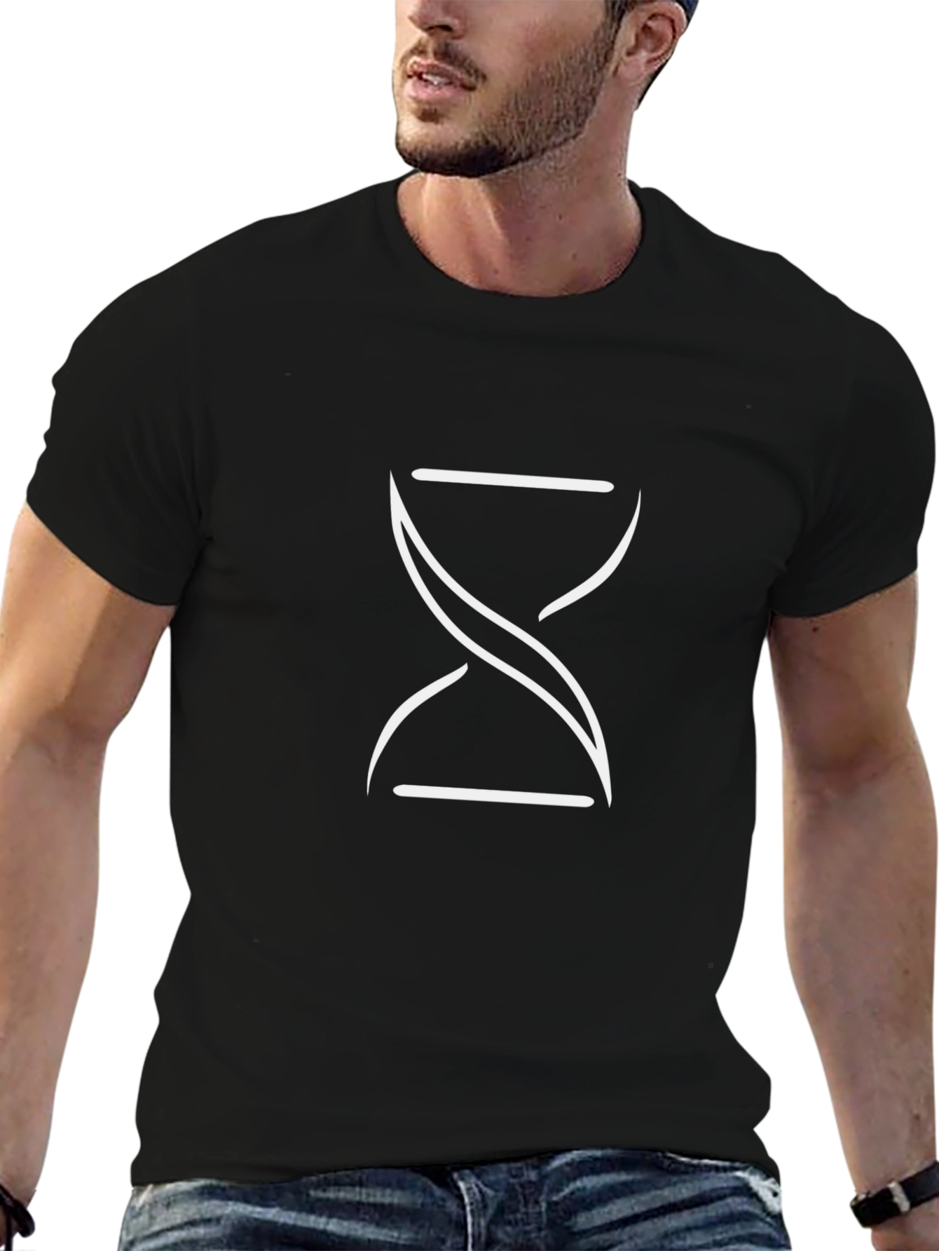 Stylish Hourglass Graphic Tee - Black Cotton Comfort