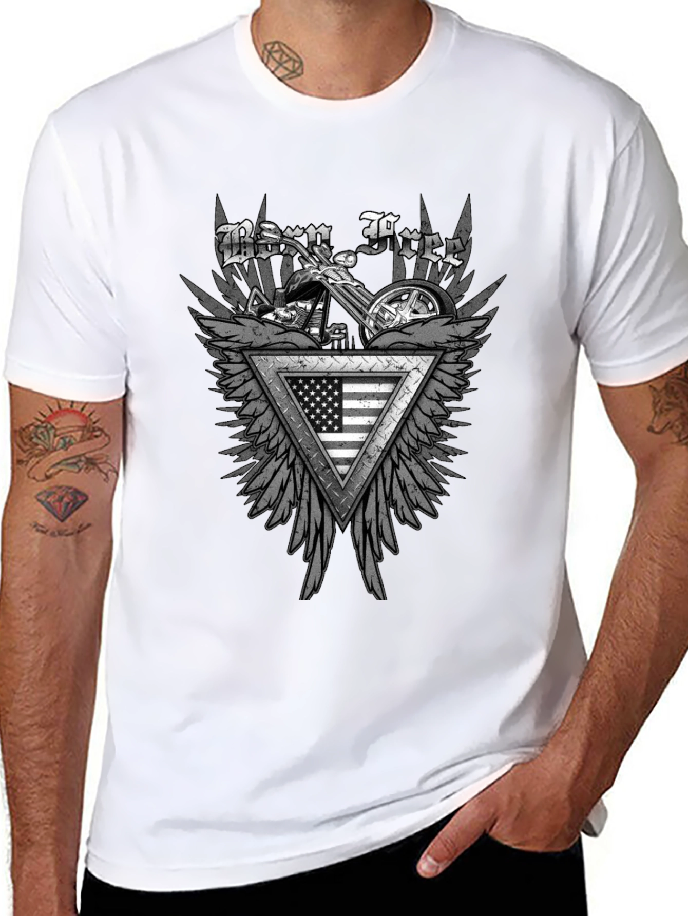Born Free Motorcycle USA Flag Graphic T-Shirt