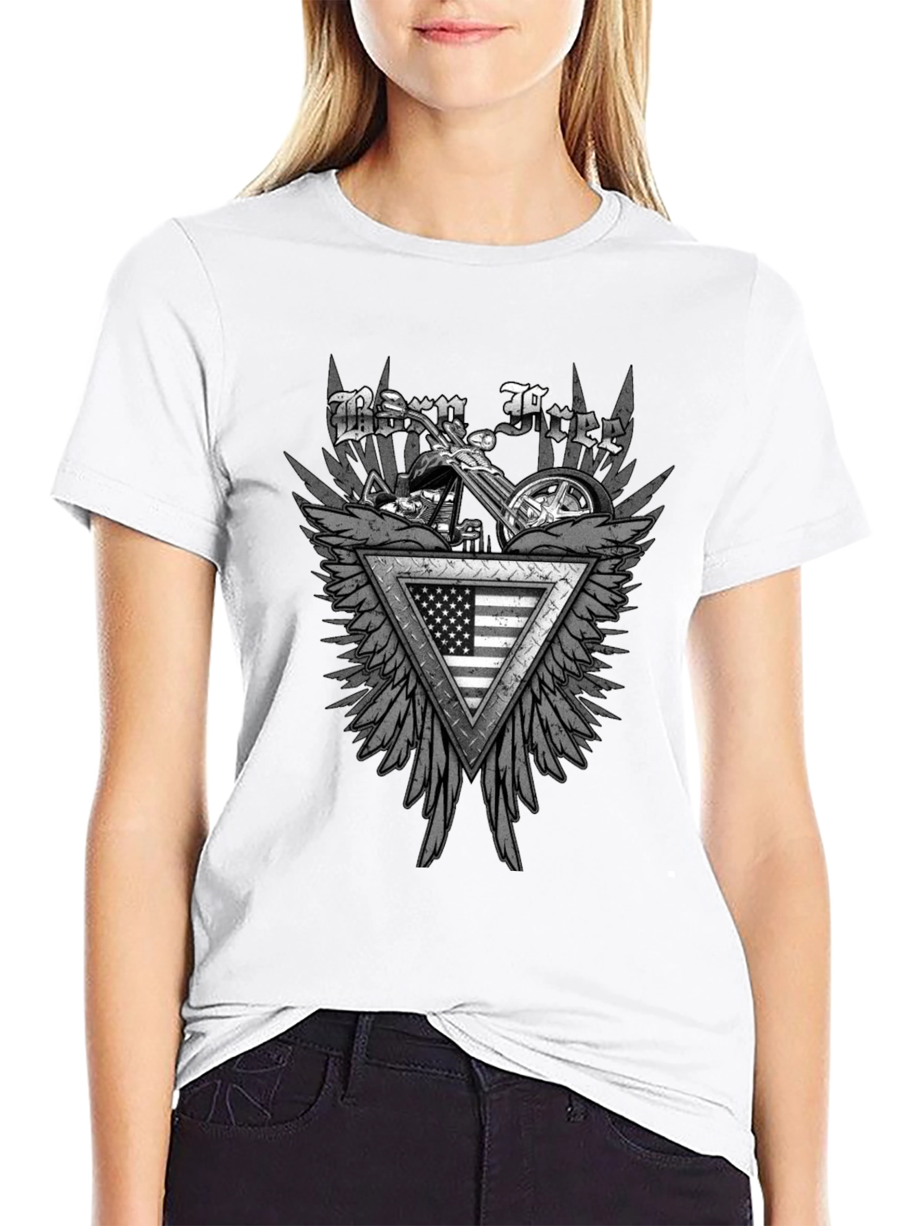 Born Free Motorcycle USA Flag Graphic T-Shirt