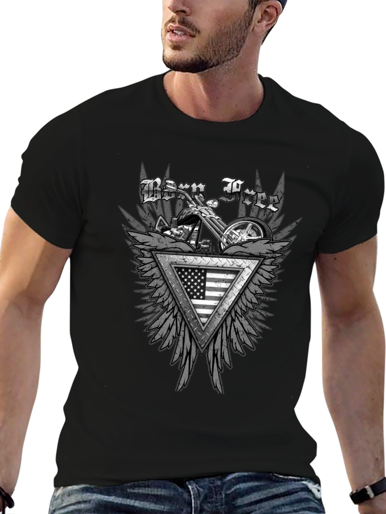 Born Free Motorcycle USA Flag Graphic T-Shirt