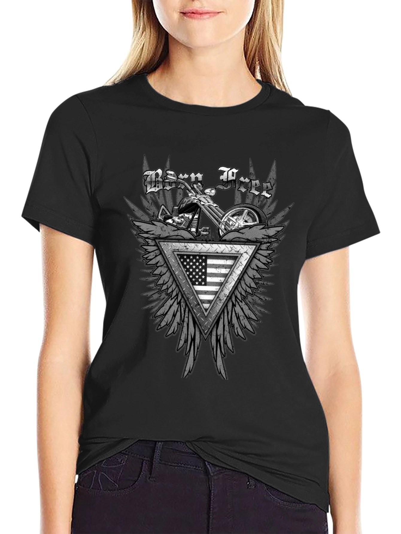 Born Free Motorcycle USA Flag Graphic T-Shirt