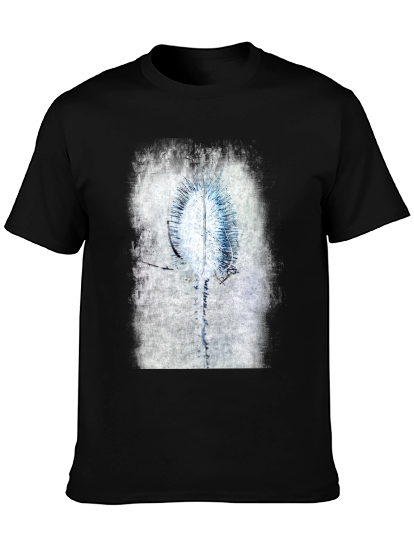 Abstract Blue Flower Graphic Black T-Shirt