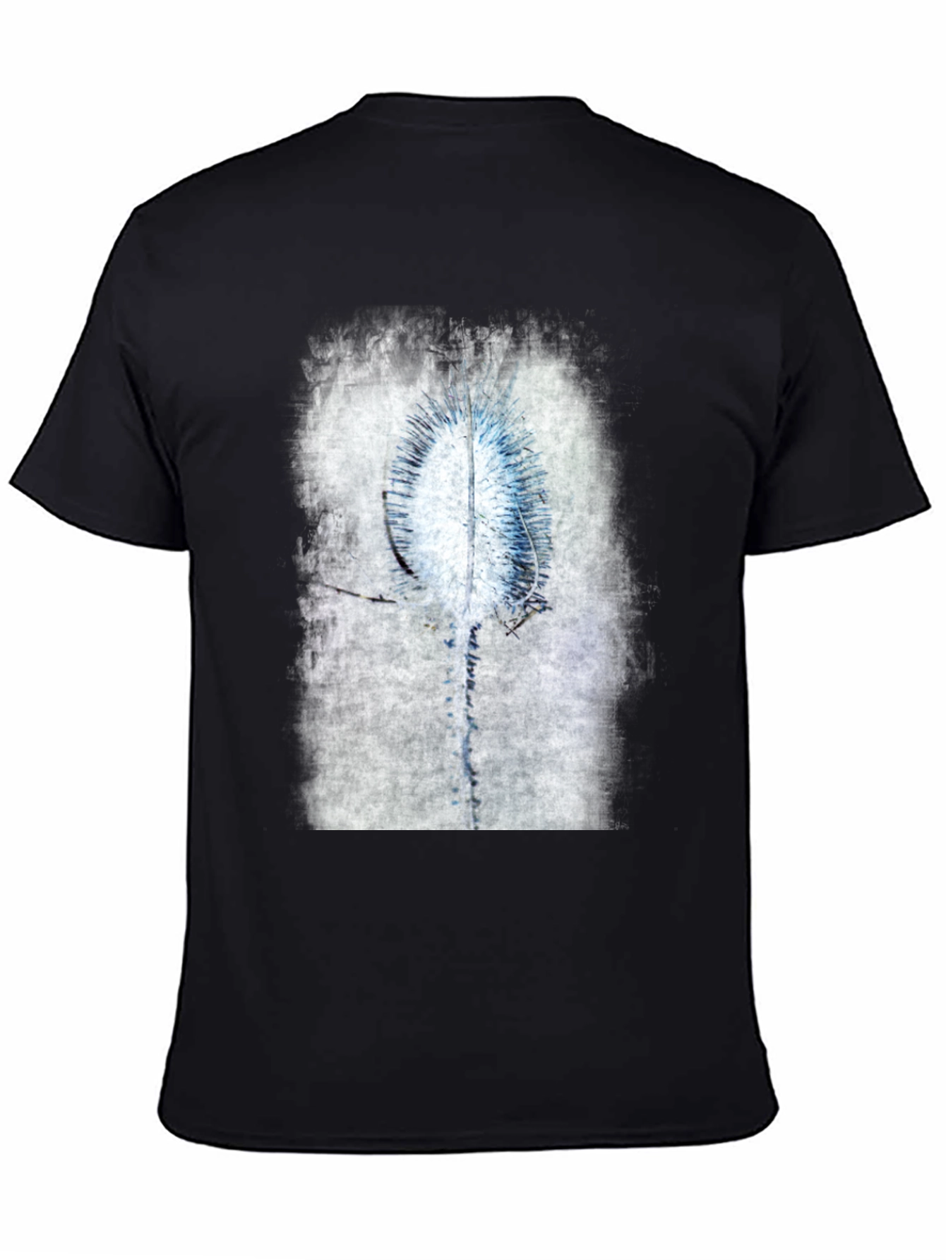 Abstract Blue Flower Graphic Black T-Shirt