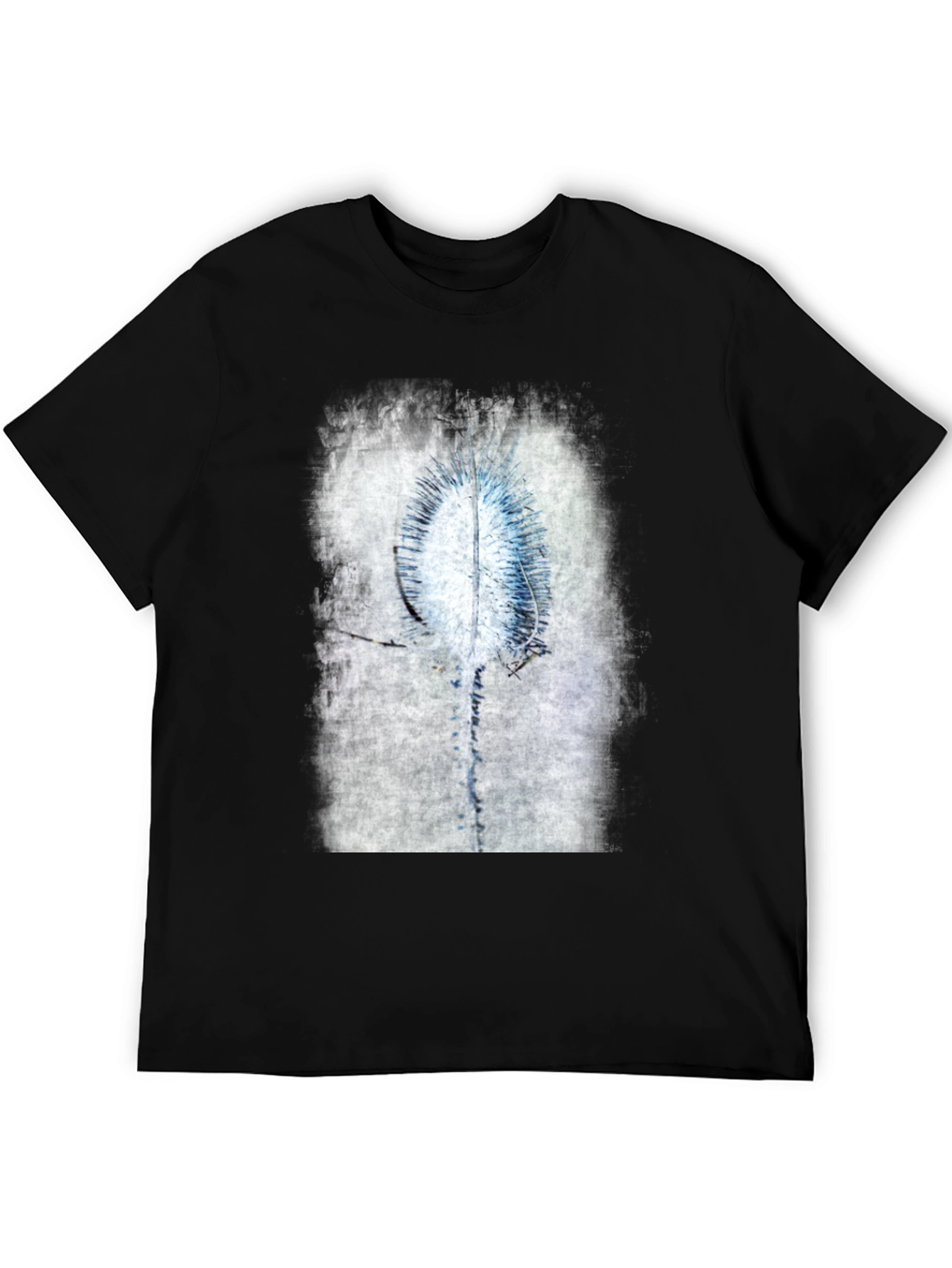 Abstract Blue Flower Graphic Black T-Shirt