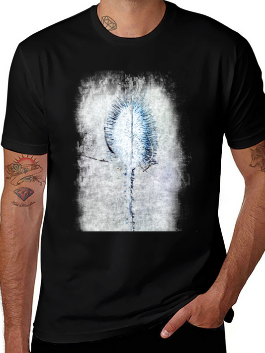 Abstract Blue Flower Graphic Black T-Shirt