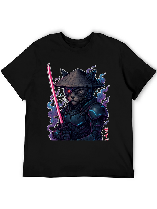 Cyberpunk Cat Samurai Graphic Tee