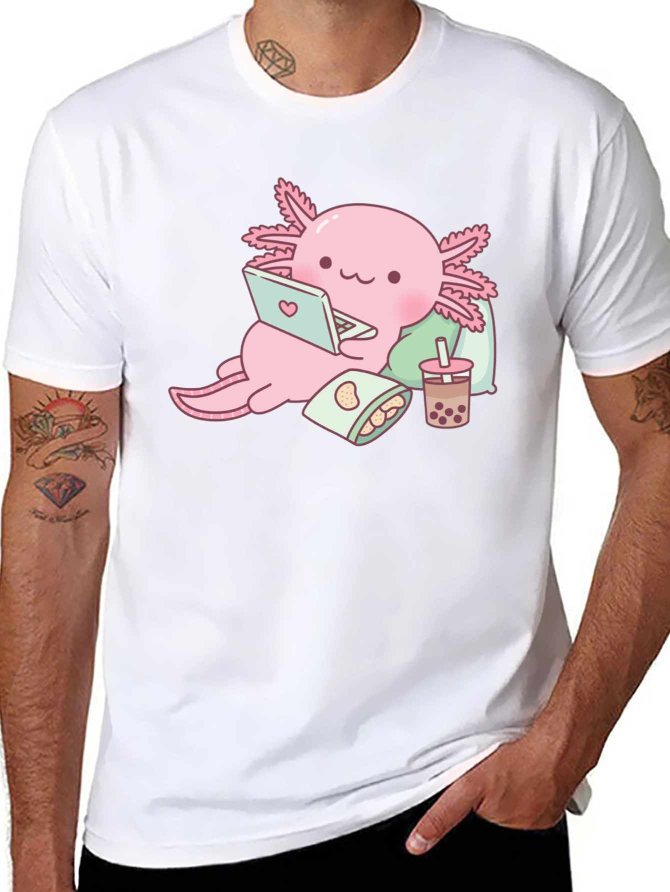 Axolotl Laptop Bubble Tea Graphic Tee