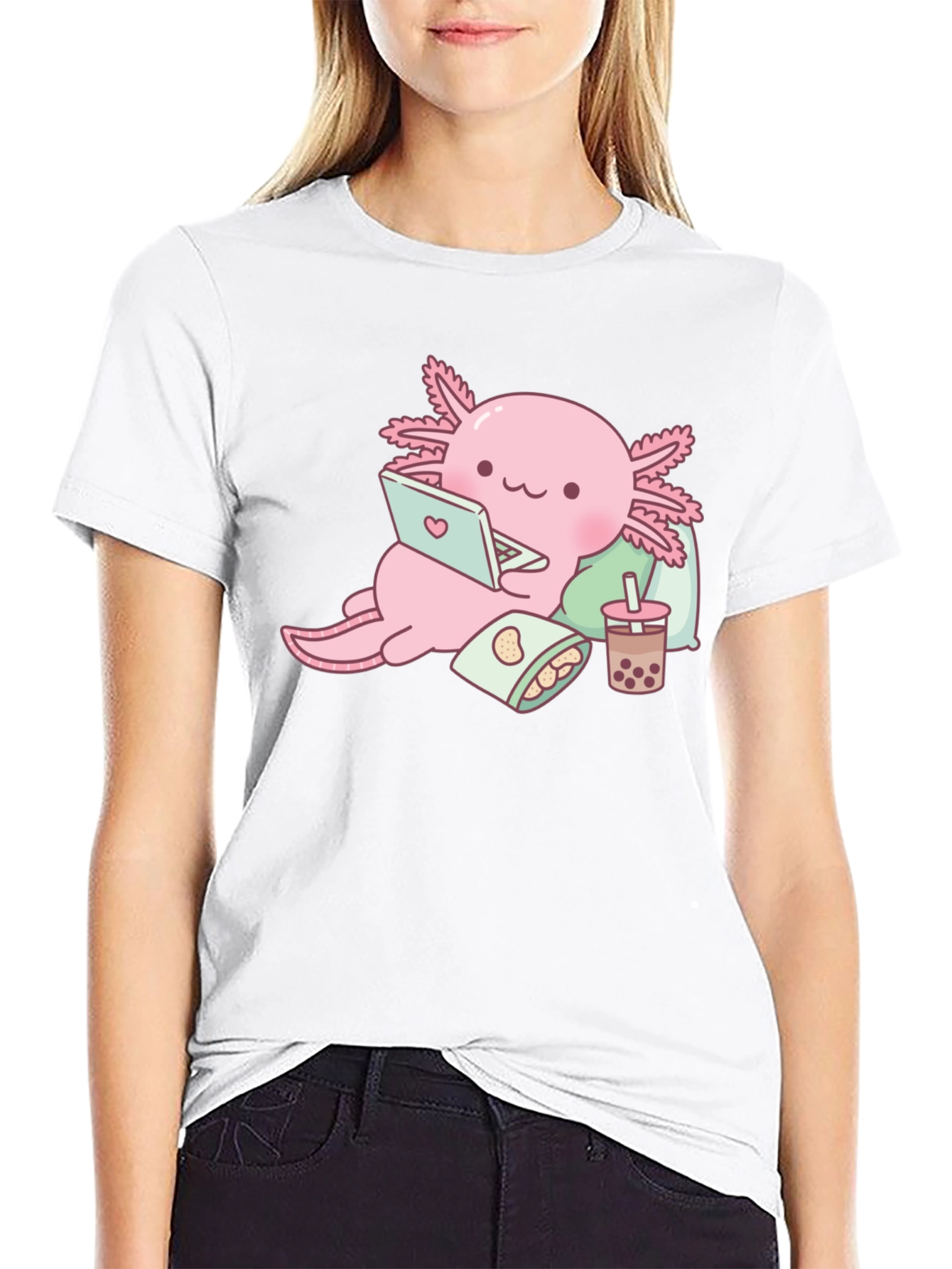 Axolotl Laptop Bubble Tea Graphic Tee