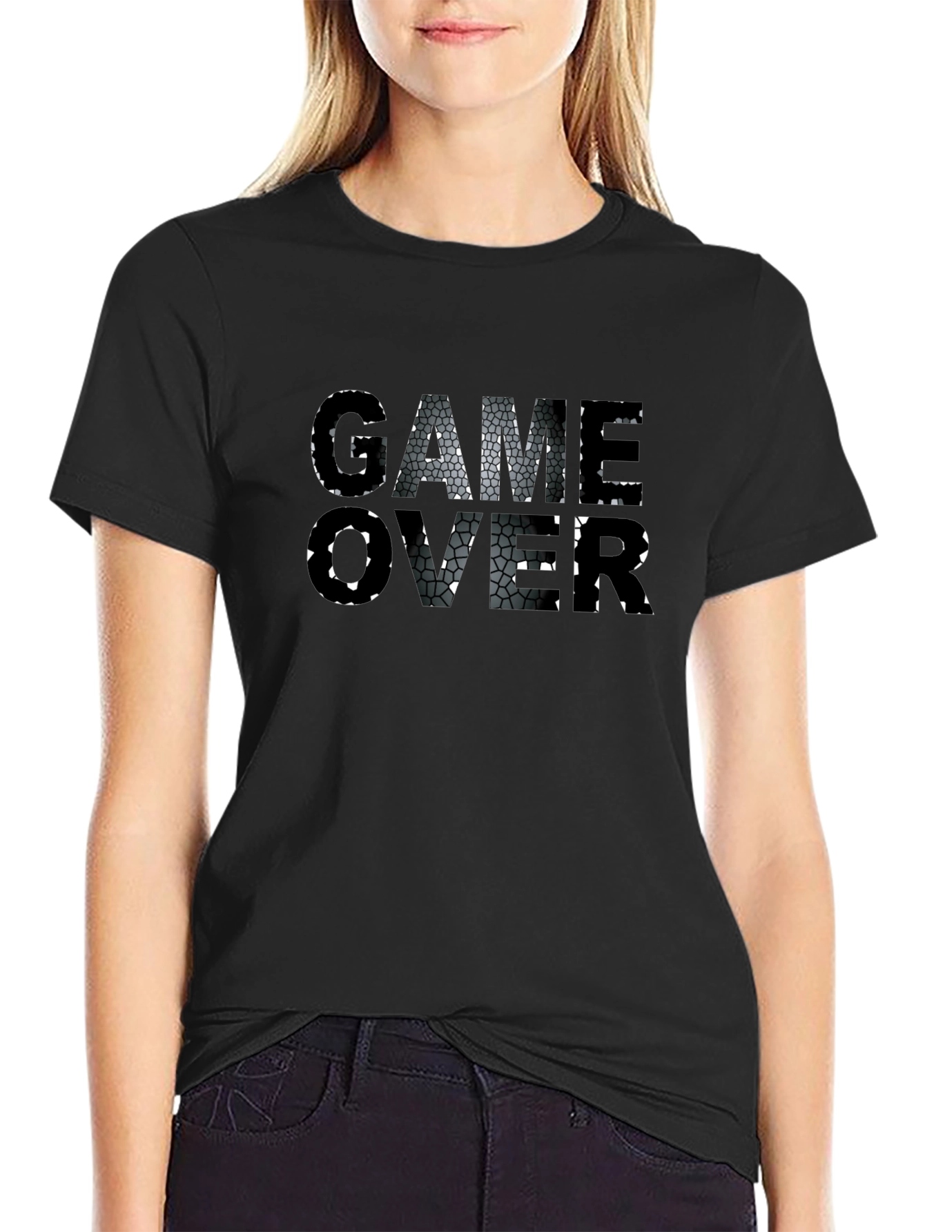 Game Over Graphic Print Black T-Shirt