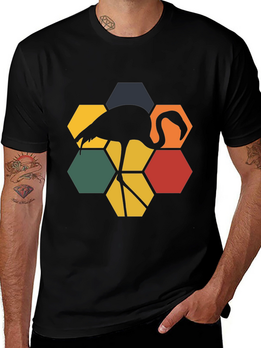 Retro Flamingo Hexagon Graphic T-Shirt