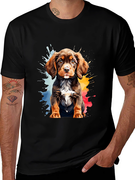Watercolor Puppy Graphic Tee - Mens Black T-Shirt