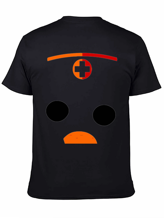 Graphic Print Black T-Shirt with Sad Face Design