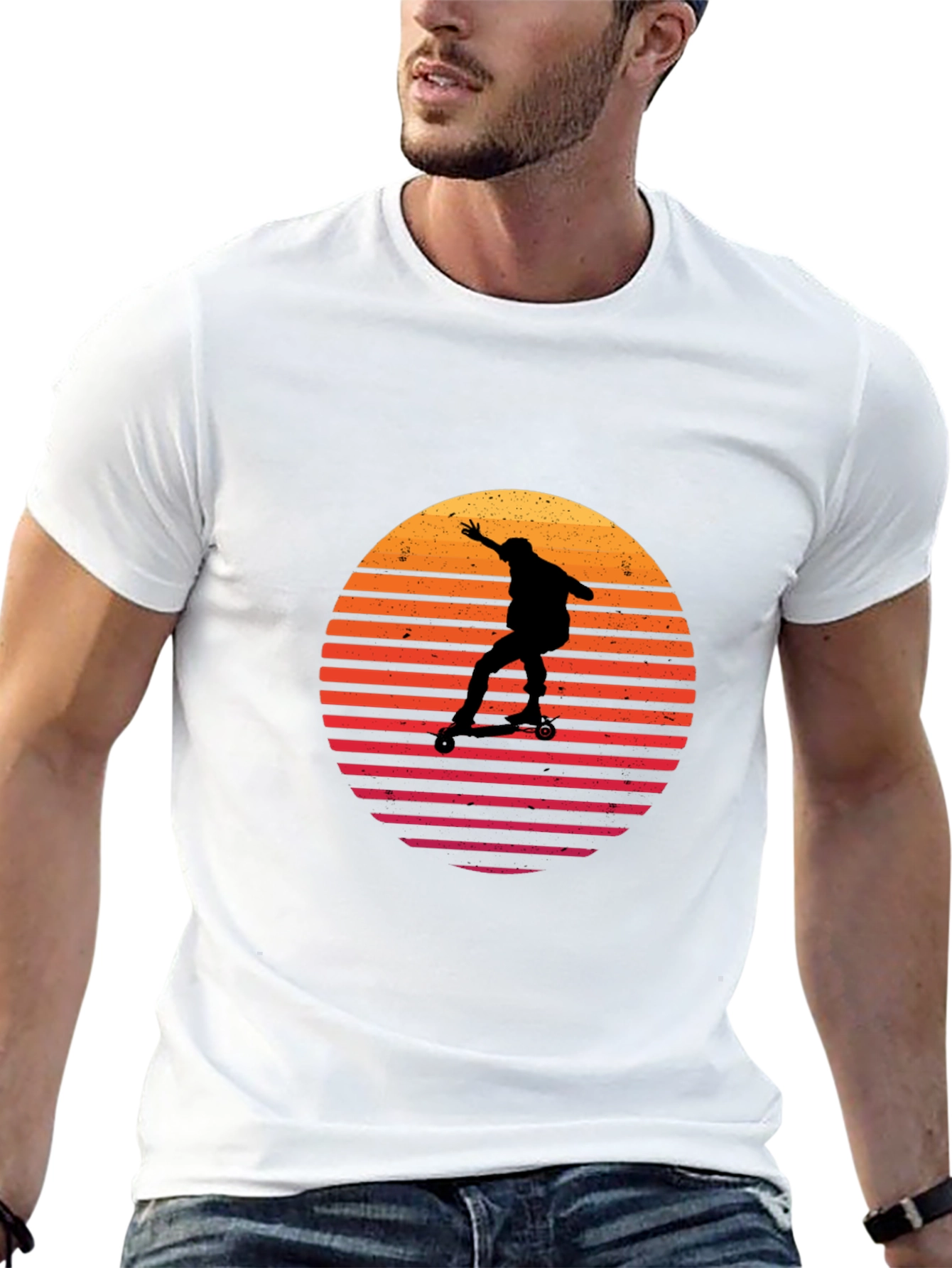 Retro Sunset Skateboarder Graphic Tee