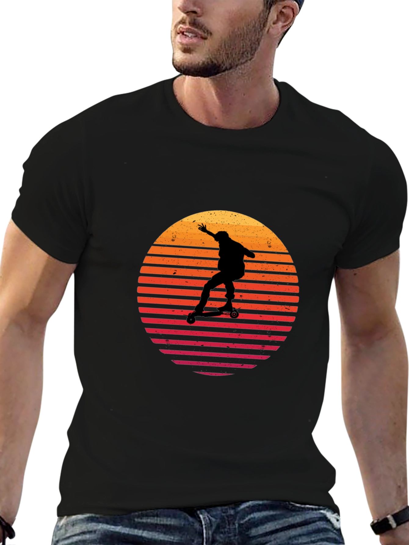 Retro Sunset Skateboarder Graphic Tee