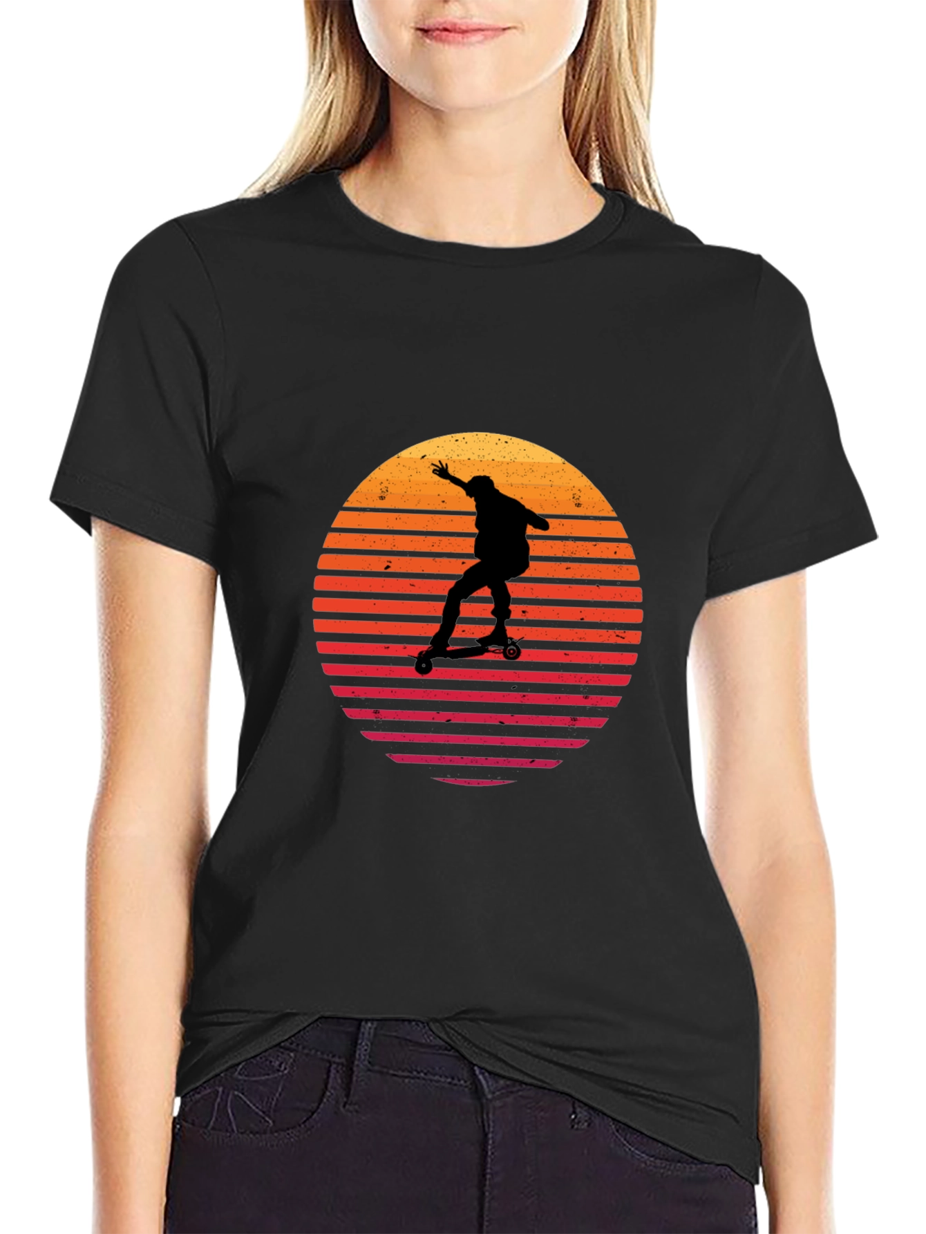 Retro Sunset Skateboarder Graphic Tee