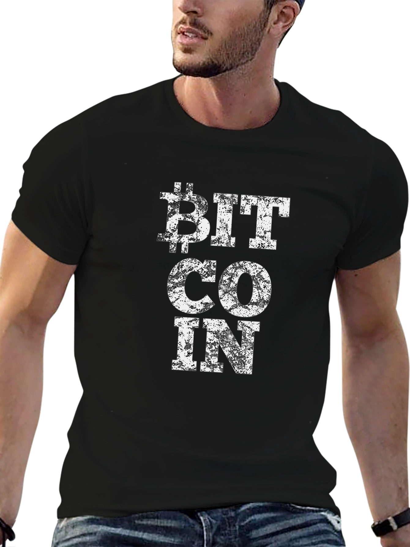 Bitcoin Distressed Print Black T-Shirt