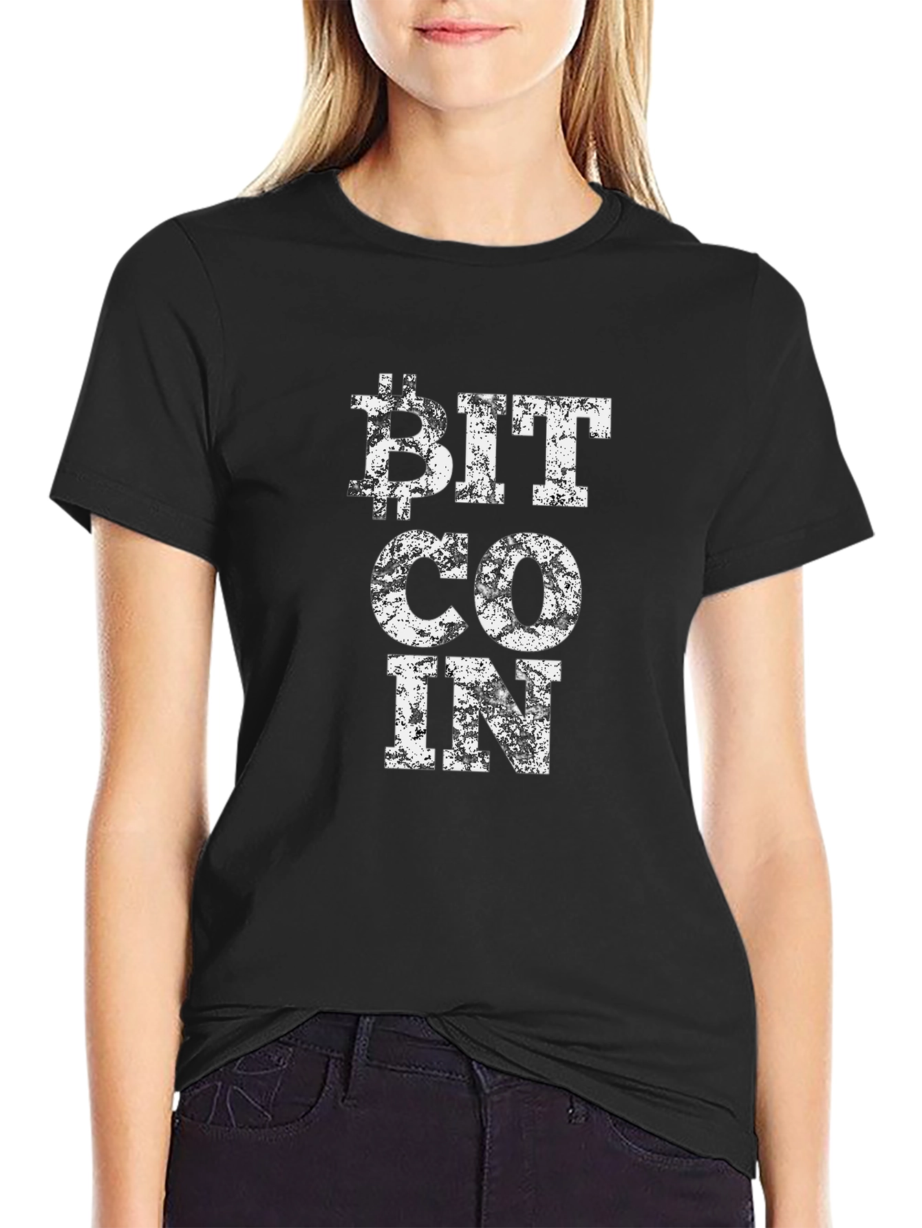 Bitcoin Distressed Print Black T-Shirt