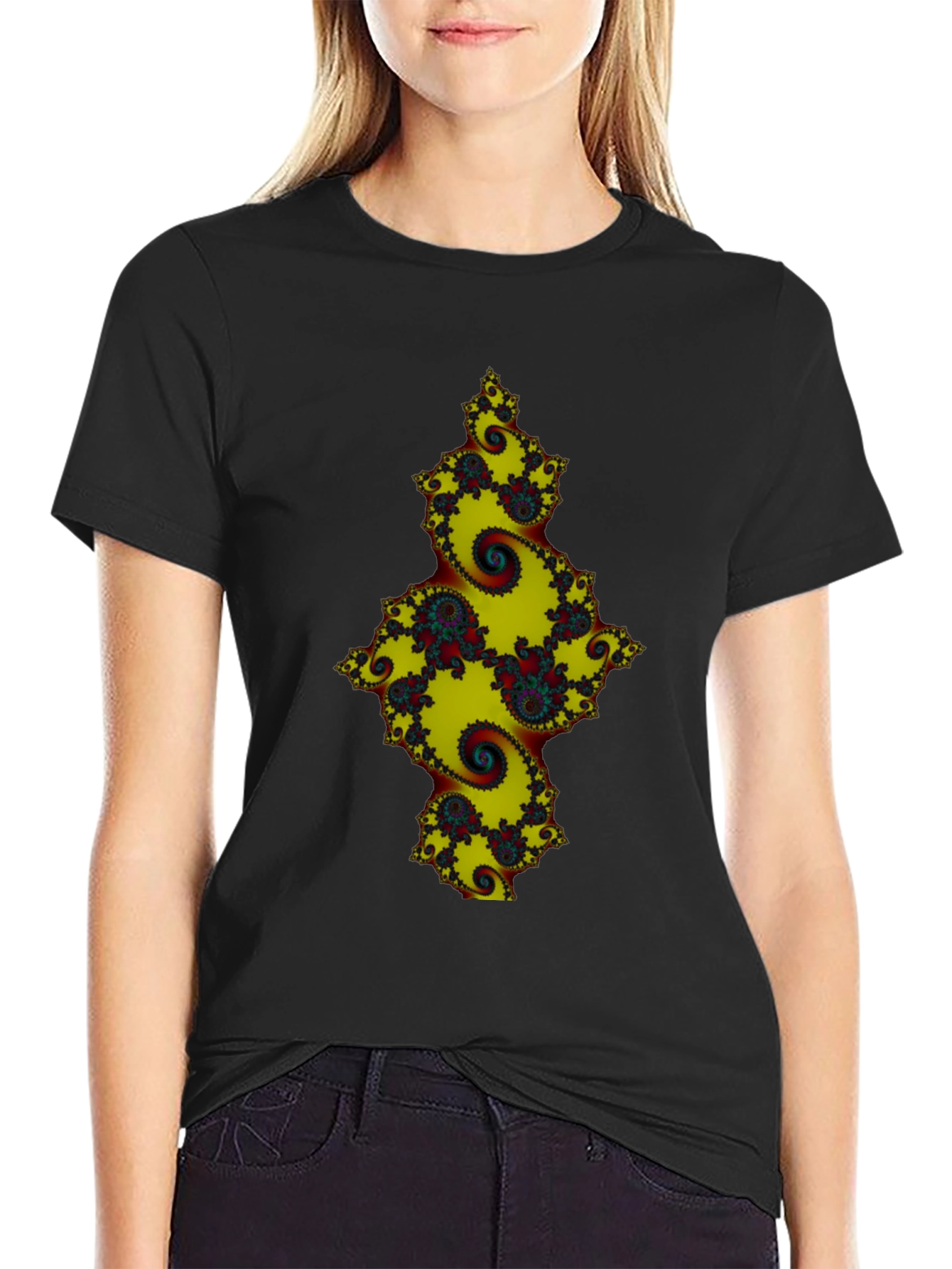 Fractal Spiral Graphic Black Tee