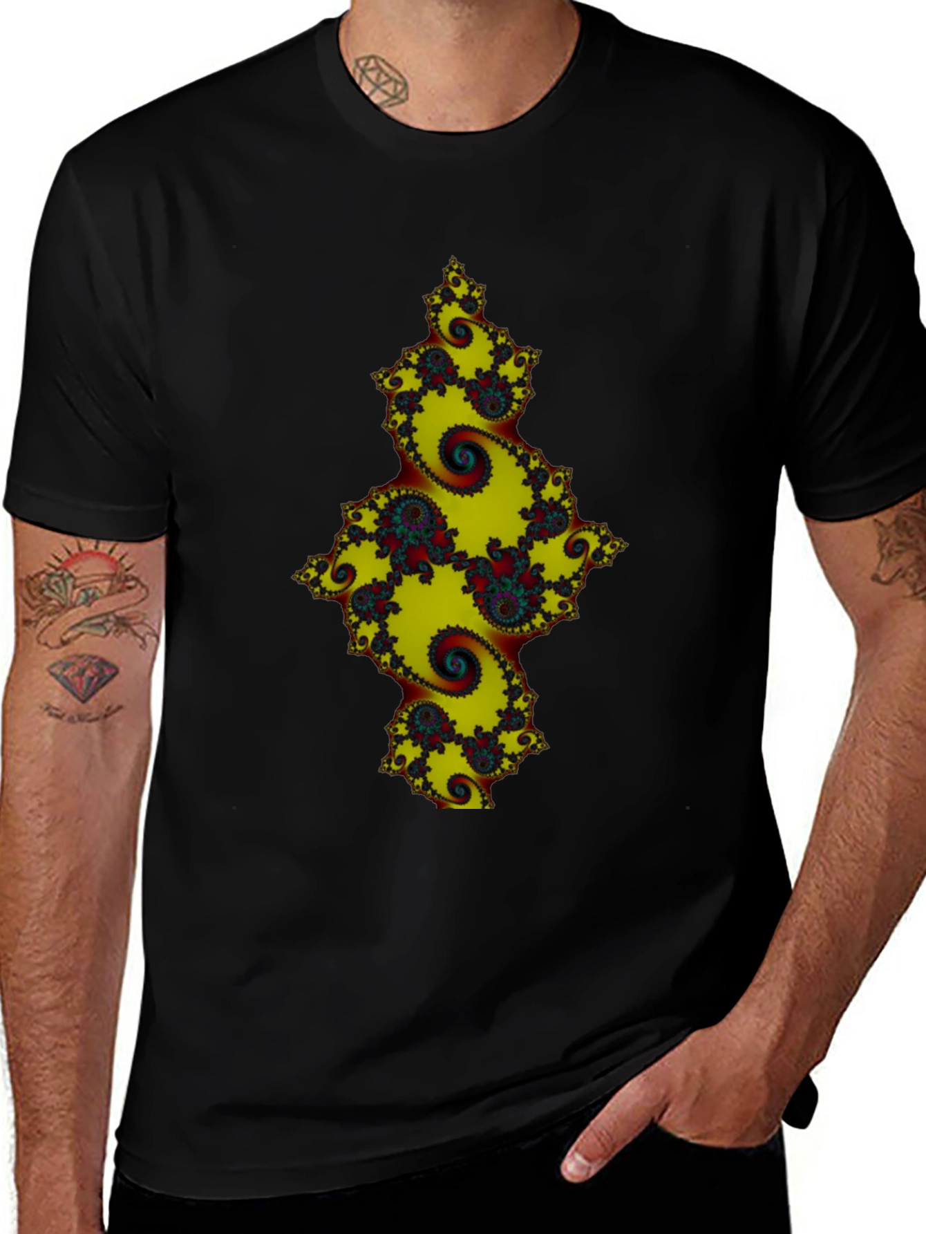 Fractal Spiral Graphic Black Tee