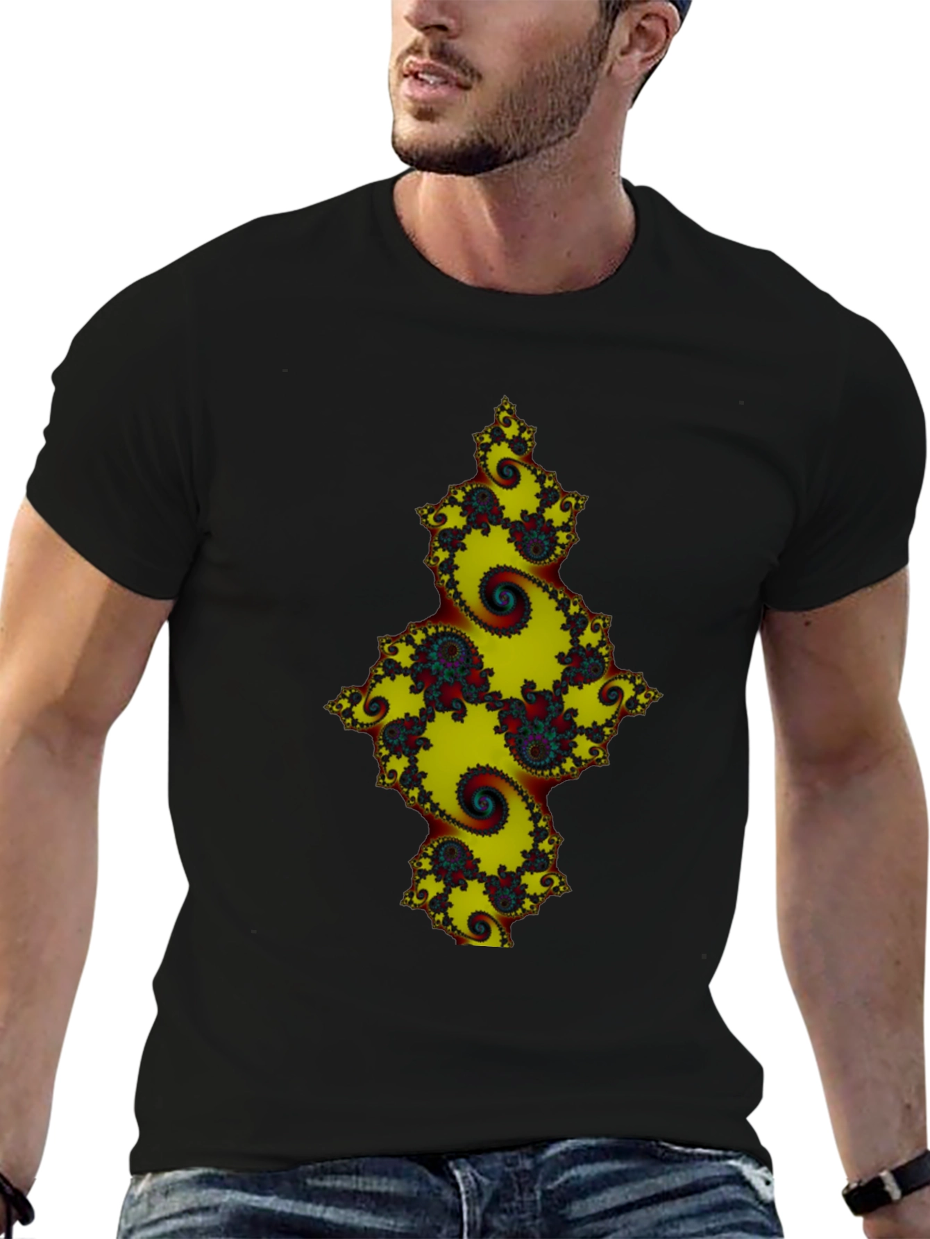Fractal Spiral Graphic Black Tee