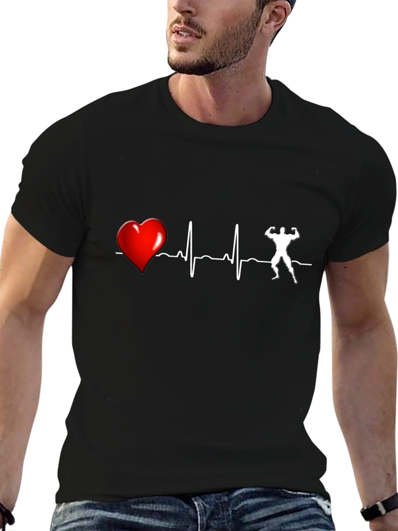 Heartbeat Bodybuilding T-Shirt - Black