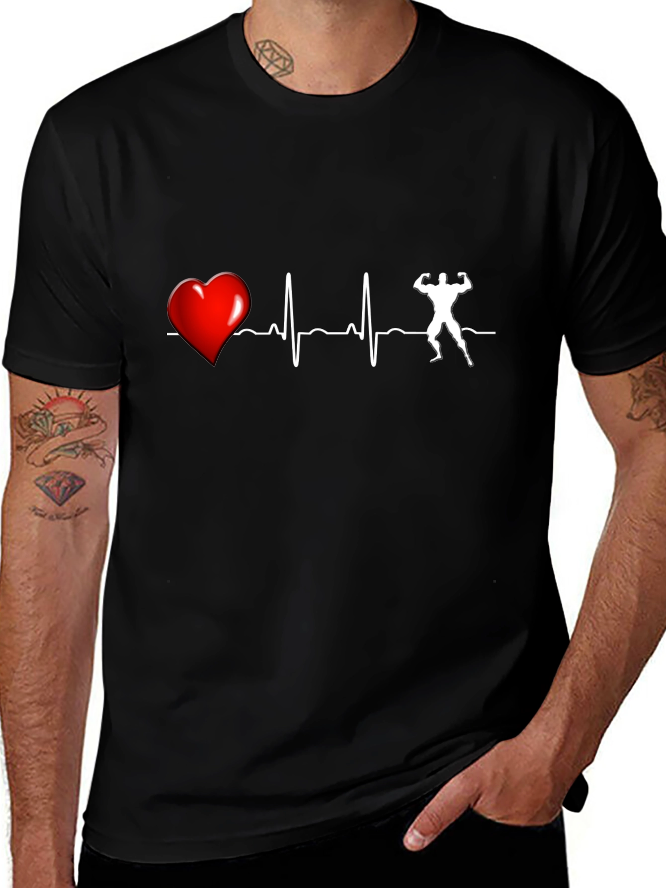 Heartbeat Bodybuilding T-Shirt - Black