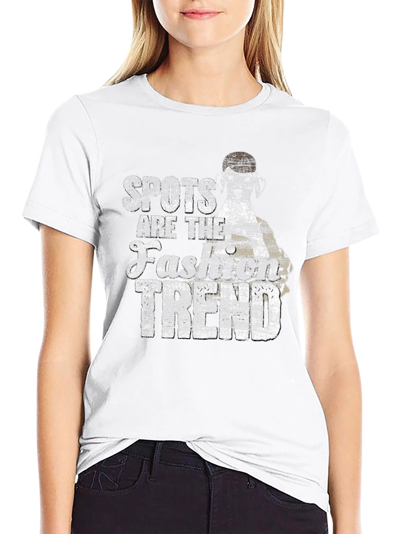 Spots Fashion Trend Black Cotton Graphic T-Shirt