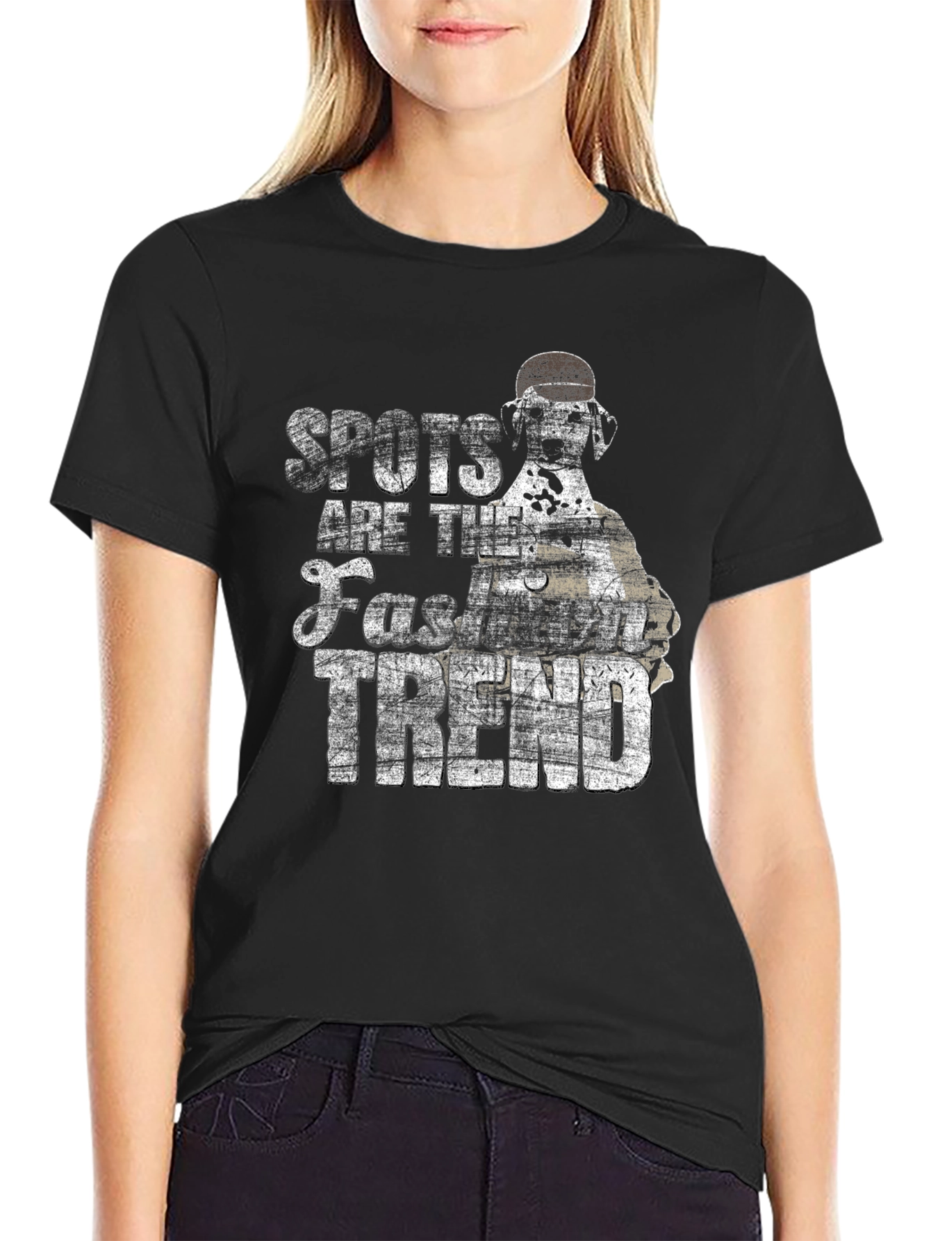 Spots Fashion Trend Black Cotton Graphic T-Shirt