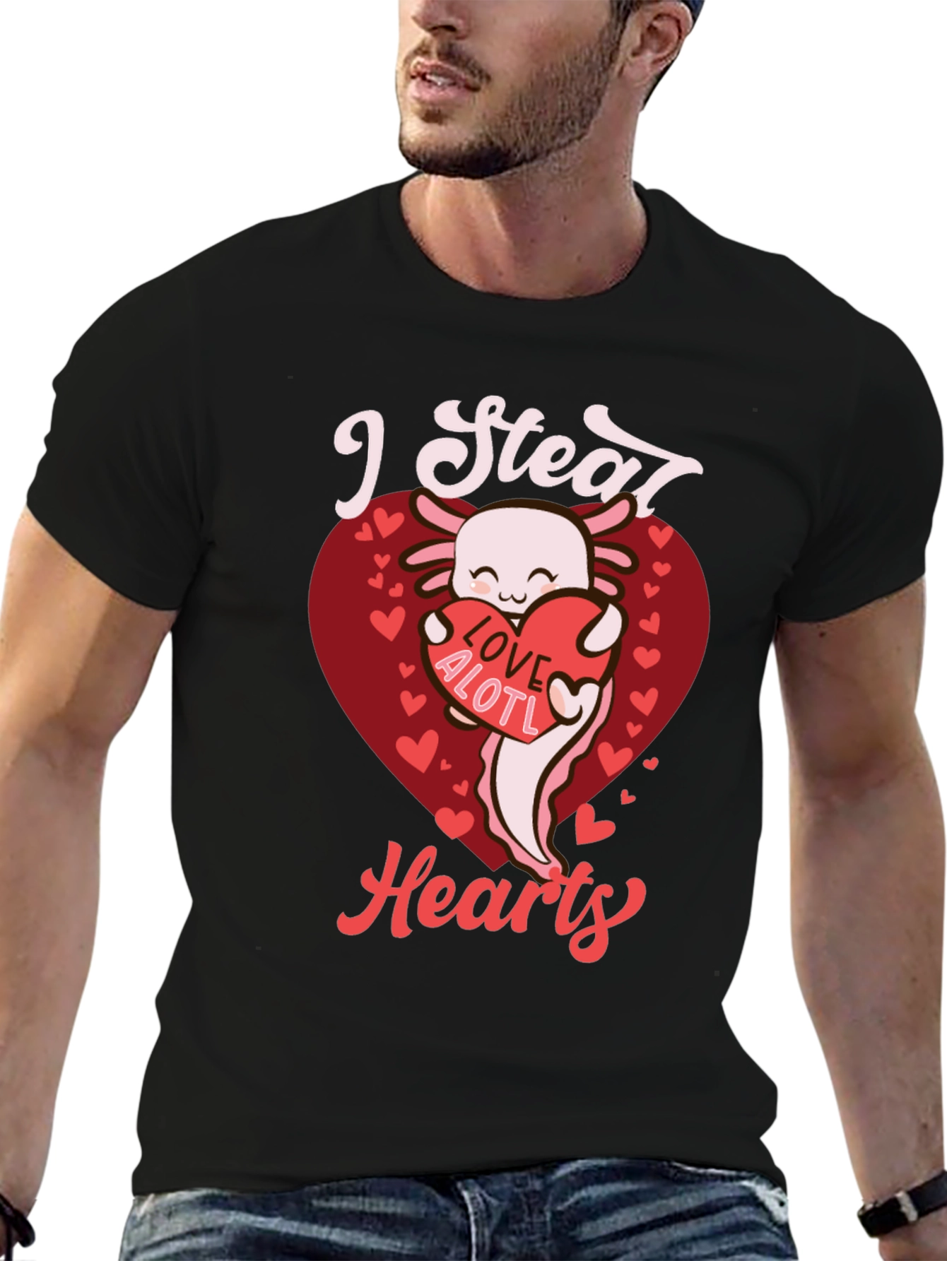 I Steal Hearts Axolotl Valentines Day Graphic Tee