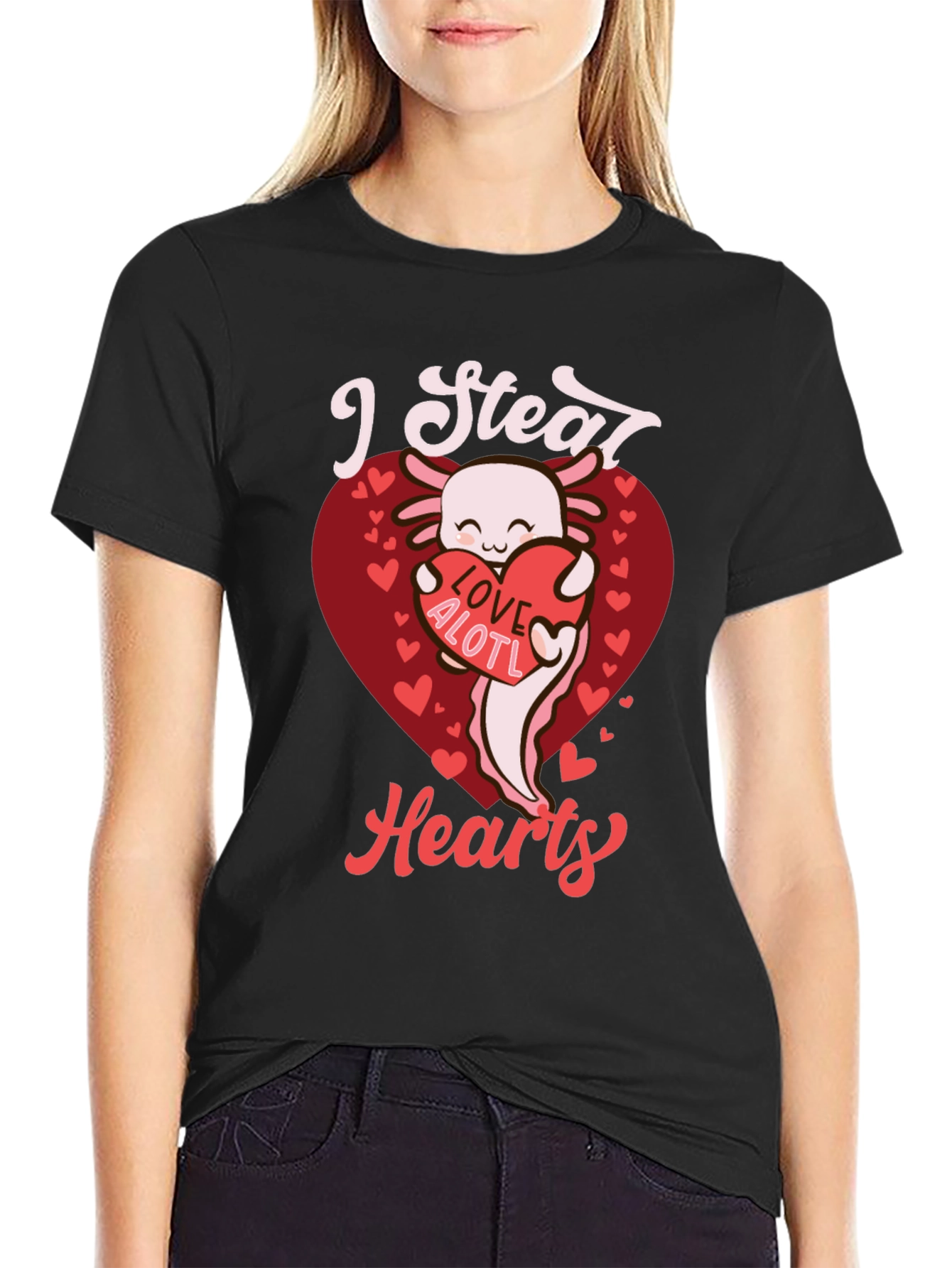 I Steal Hearts Axolotl Valentines Day Graphic Tee