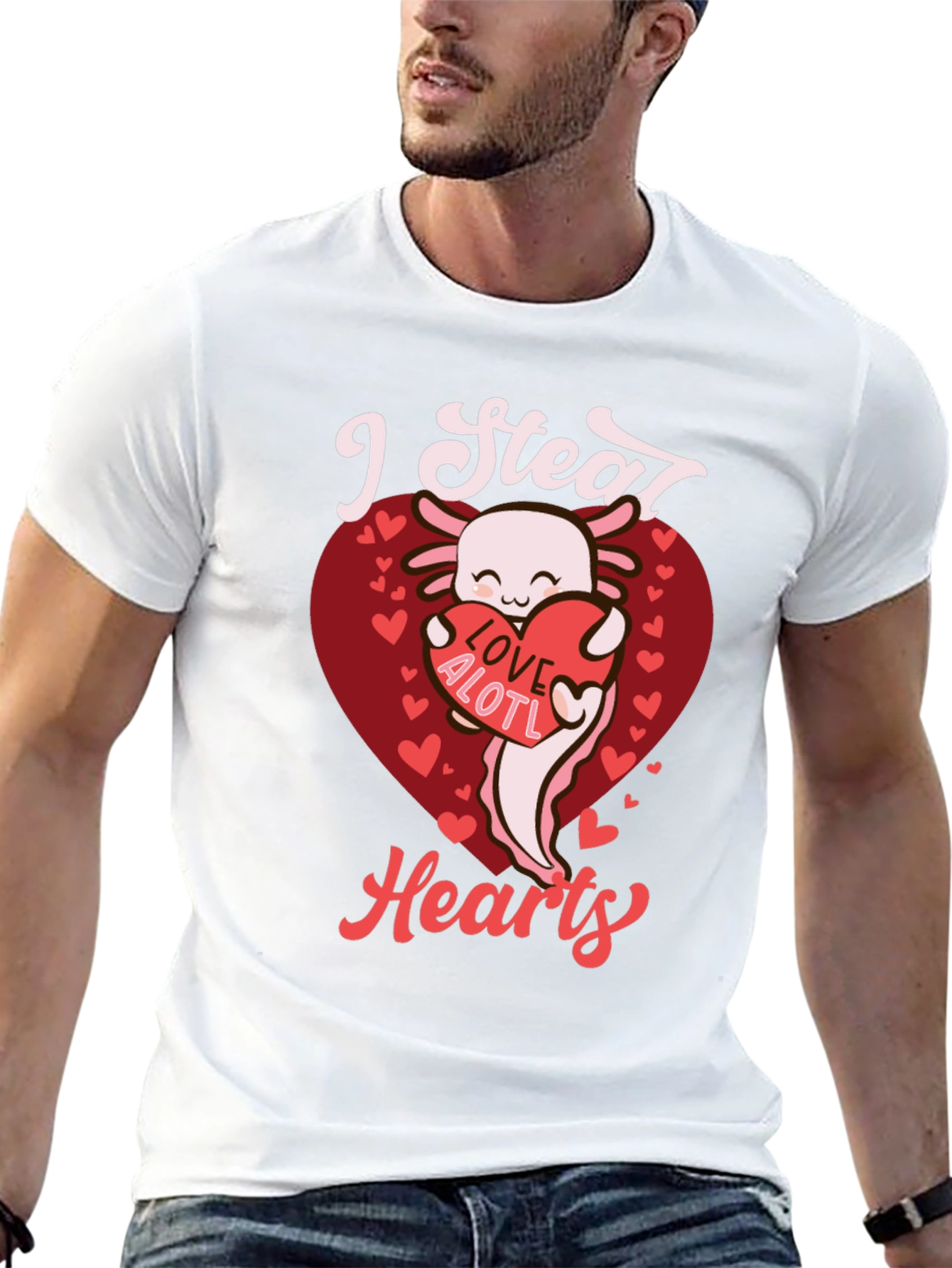 I Steal Hearts Axolotl Valentines Day Graphic Tee