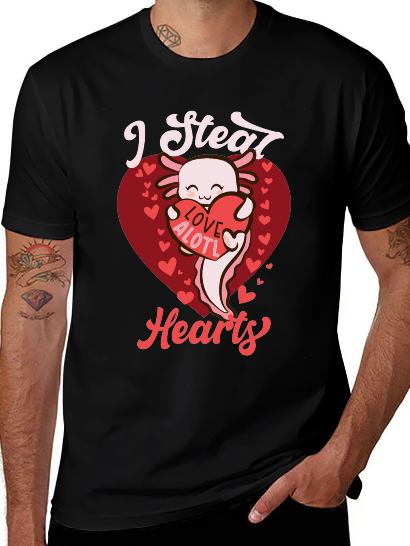 I Steal Hearts Axolotl Valentines Day Graphic Tee