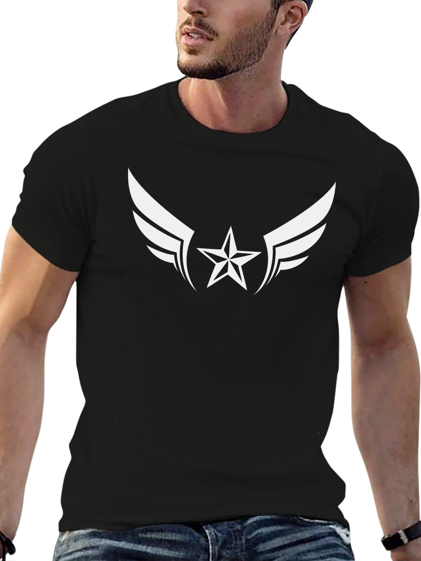 Winged Star Graphic Tee - Black Cotton T-Shirt