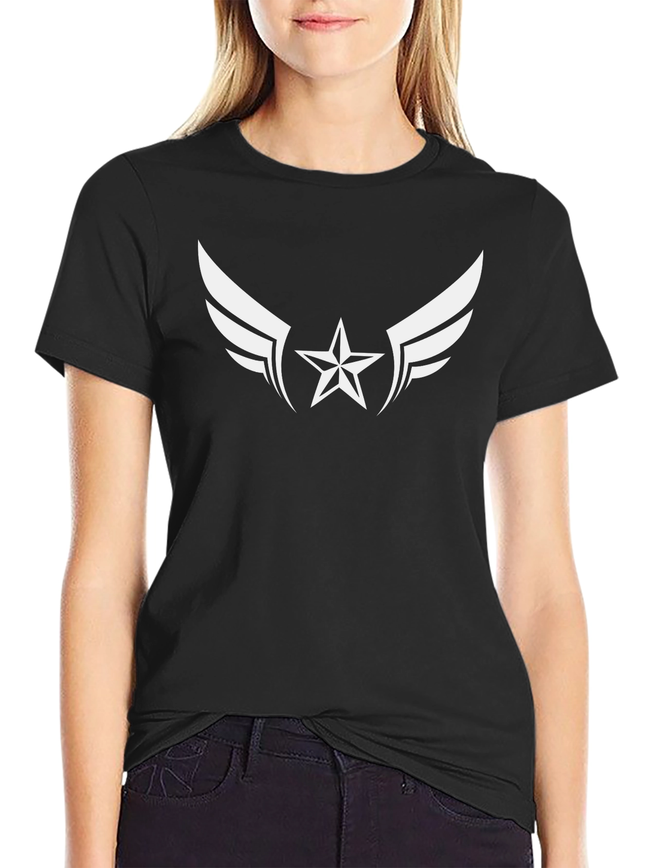Winged Star Graphic Tee - Black Cotton T-Shirt