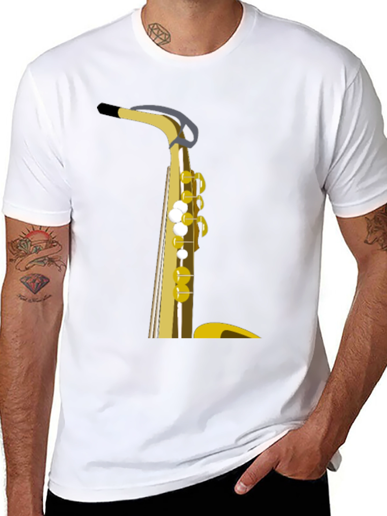 Saxophone Graphic Tee - Black Cotton Casual Wear