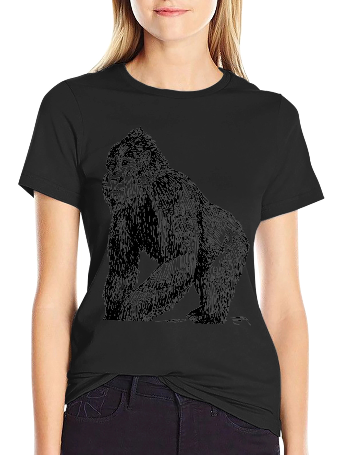 Cool Gorilla Graphic Print Black T-Shirt