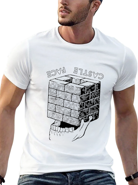 Castle Face Brick Skull Graphic Tee - Black