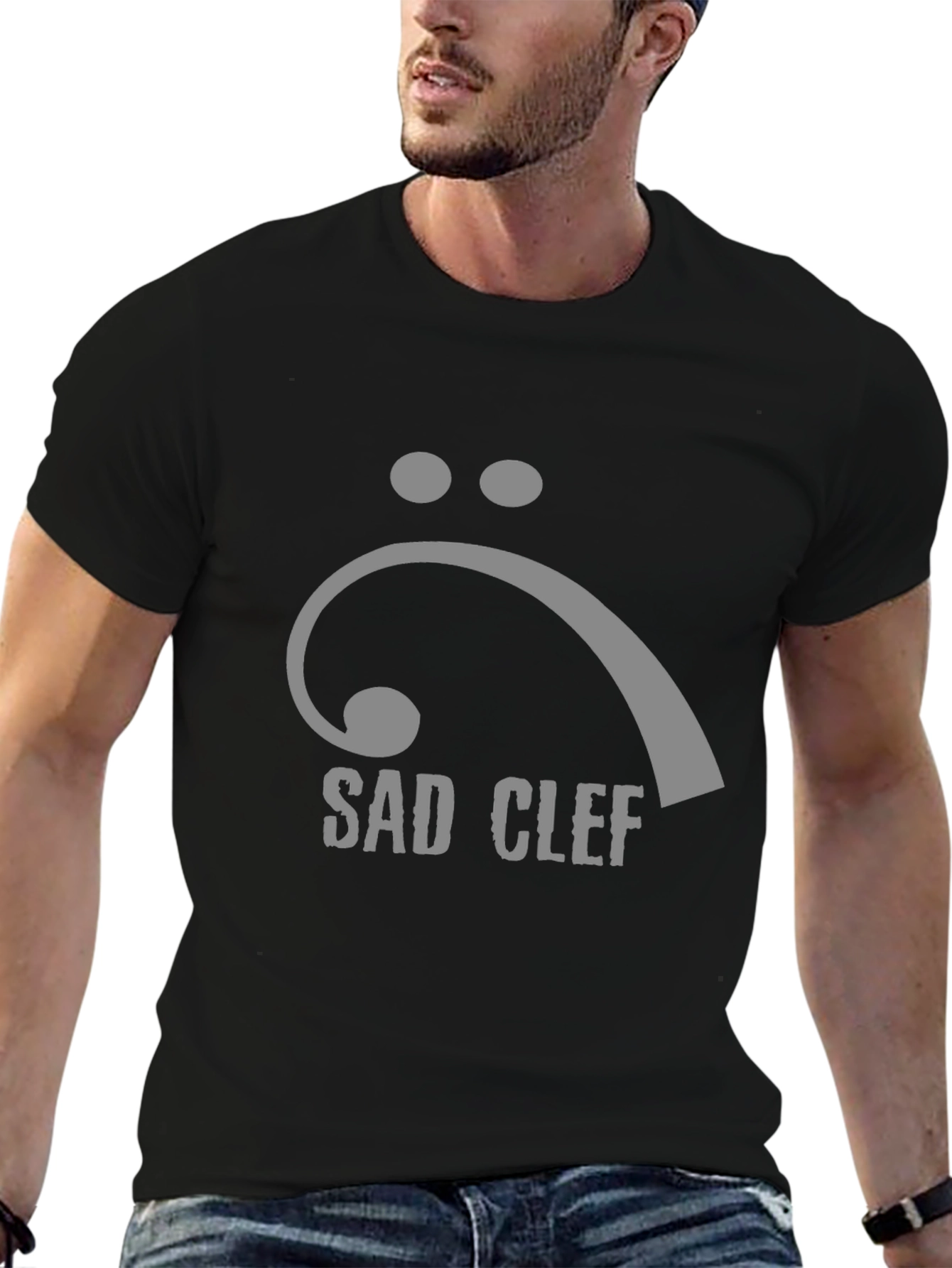 Sad Clef Black Graphic T-Shirt